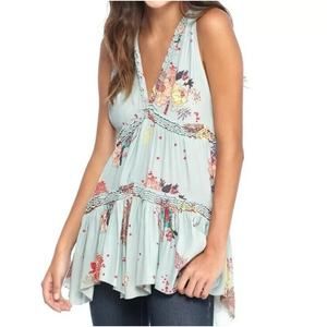 Free People Purple Haze Printed Tunic Spring Light Blue Women's Top XS EUC